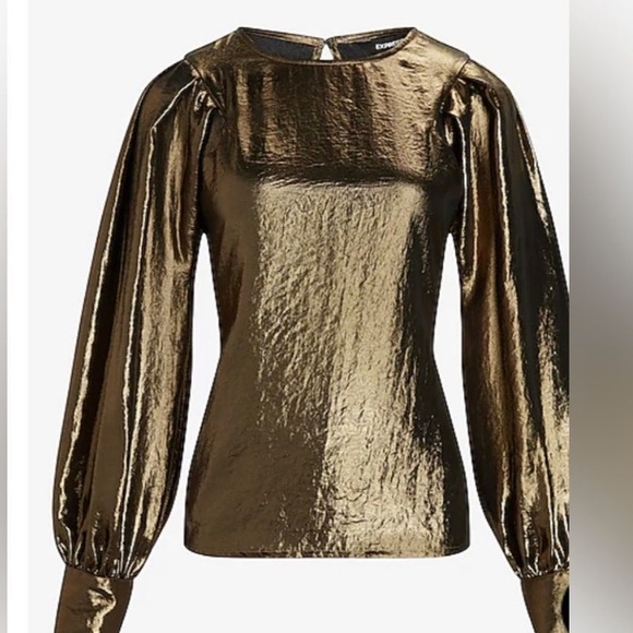Express Gold Foil Balloon Sleeve Top Size XL NWT - Picture 3 of 13